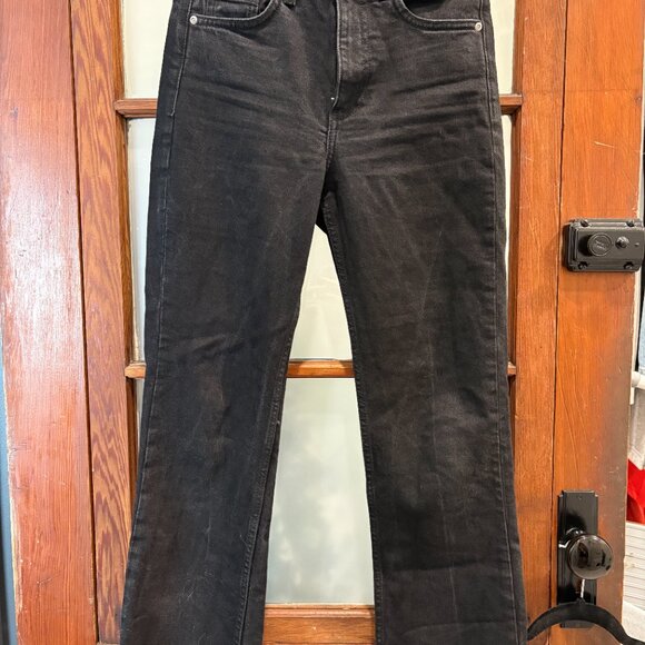 Zara Black Denim Crop Flare - distressed hem - Picture 2 of 2